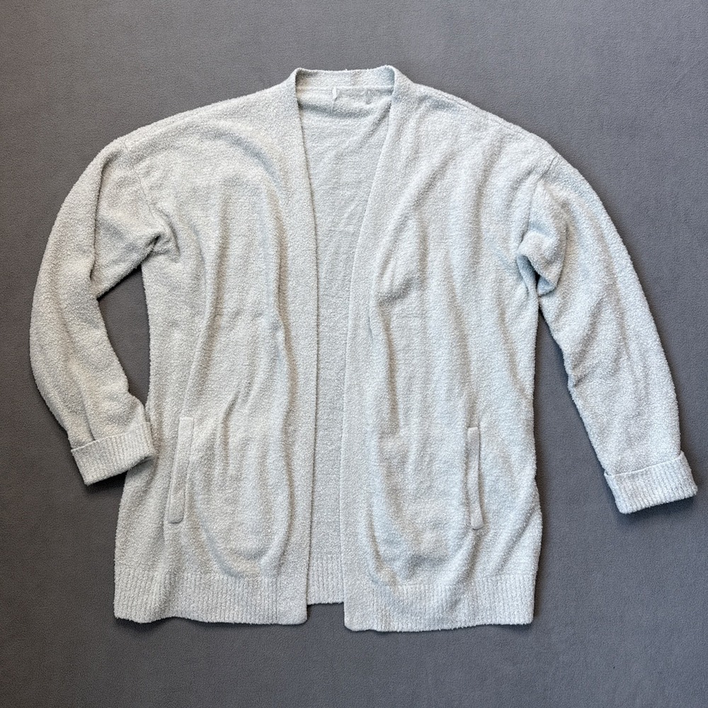 Barefoot Dreams Cardigan Womens Large‎ Silver CozyChic Light Open Pockets